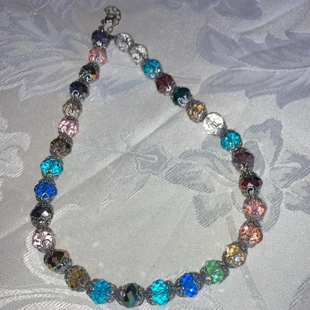 16”+2 1/2 extension chain st w/ pastel crystal beads necklace $55 - Picture 3 of 4